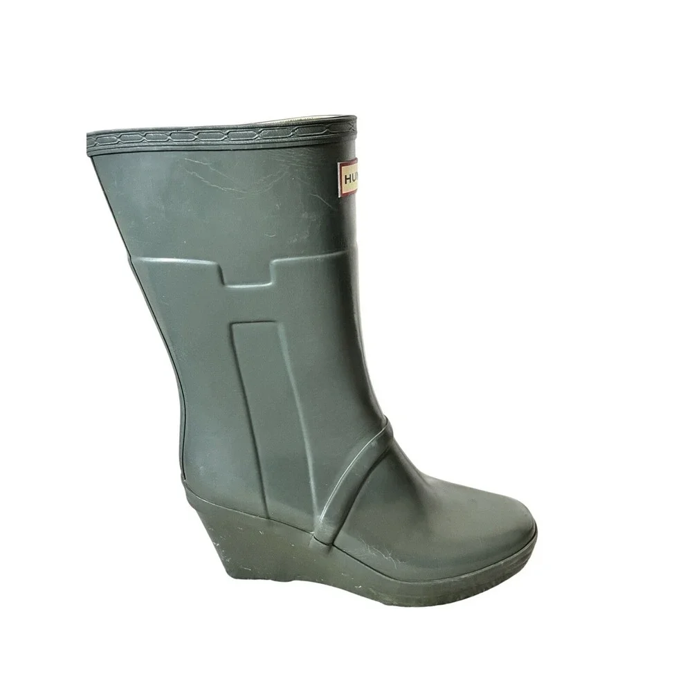 Hunter Women's Rubber Kellan Tall Rain Boots Wedge Green 8/9 40